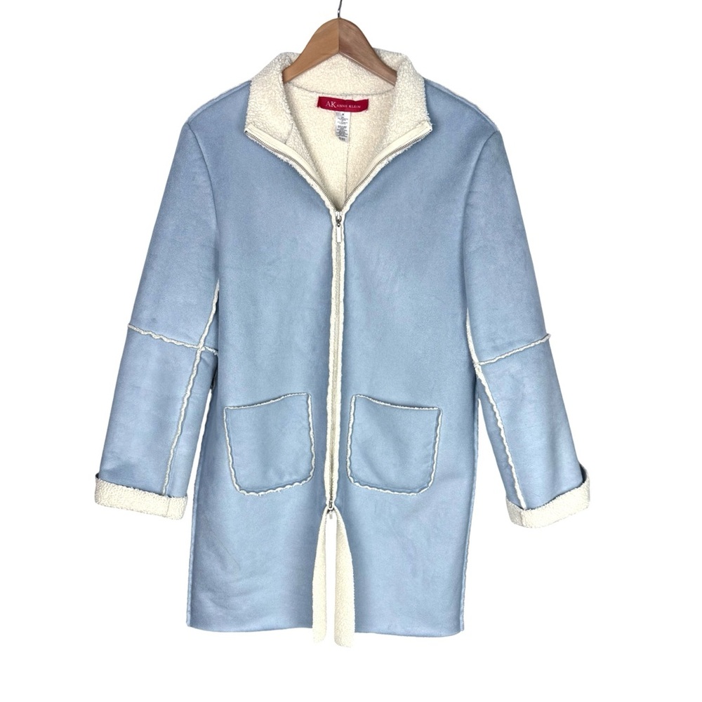 AK Anne Klein Faux Suede Baby Blue Fleece Coat Western